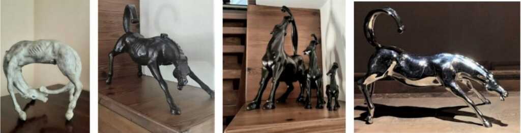Varie versioni del cavallo in bronzo e acciaio.