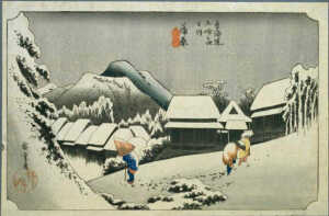 10 opere d’arte per scoprire l’inverno con uno sguardo d’autore 6 Utagawa Hiroshige – Notte di neve a Kambara (1833 ca.)
