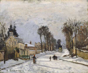 10 opere d’arte per scoprire l’inverno con uno sguardo d’autore 9 Camille Pissarro – La strada per Versailles a Louveciennes (1869)