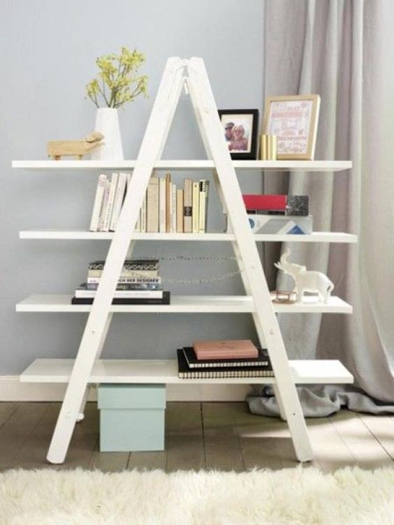 40+ Impressive Bookshelf Styles Made from Repurposed Ladders | Home Inspiring