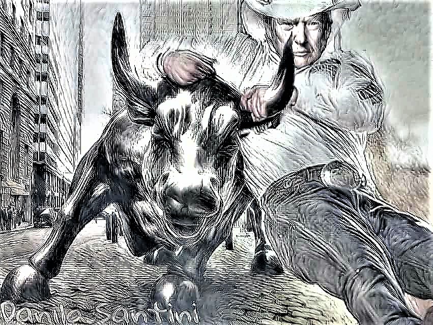 Parodia di Tromp che afferra il toro per le corna.