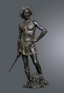 Andrea del Verrocchio (Firenze, 1435 circa - Venezia, 1488) David vittorioso 1468-1470 circa. Firenze, Museo Nazionale del Bargello, inv. Bronzi 450 (testa di Golia) e Bronzi 451 (David)