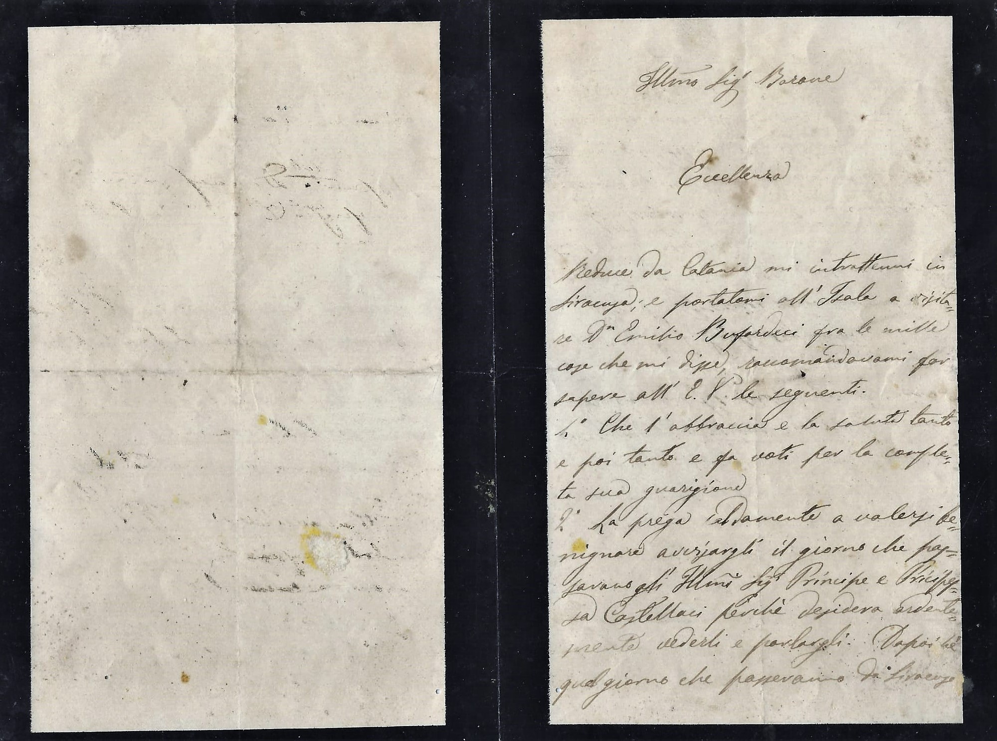 Lettera che annuncia visita F.Crispi al castello. Collezione privata.