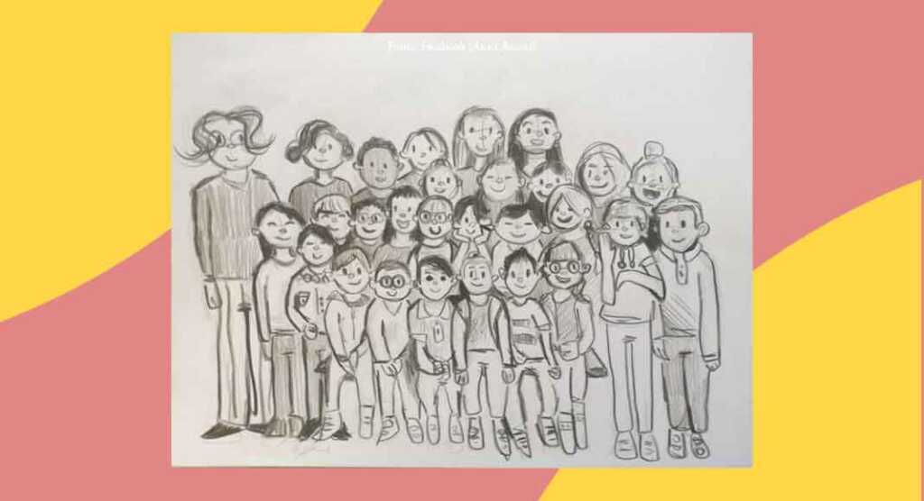 La foto di classe di fine anno con il disegno del piccolo Francesco