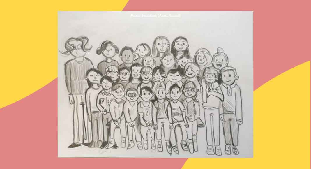 La foto di classe di fine anno con il disegno del piccolo Francesco
