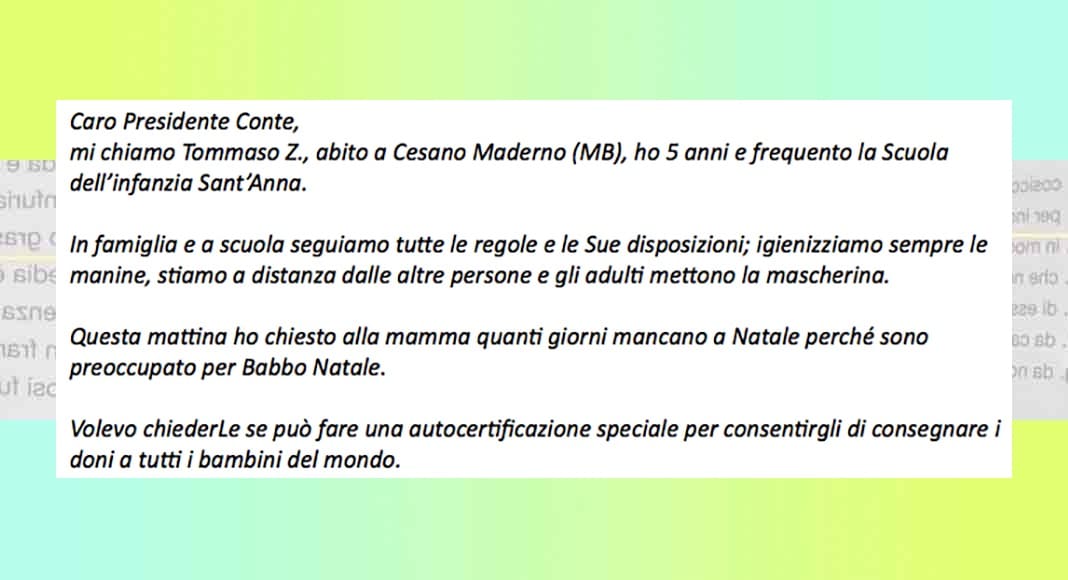 "Babbo Natale ha l'autocertificazione?", lettera di un bambino a Conte