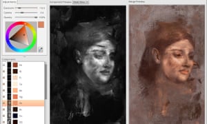 Il processo di ricostruzione del colore della faccia nascosta, basata sull'identificazione di elementi sottosuolo dei pigmenti usati da Degas.