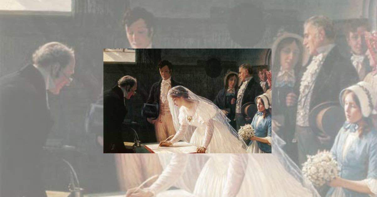 "Il registro di Matrimonio" di Edmund Blair Leighton: un capolavoro di romanticismo 10 Il registro di matrimonio, un dipinto che incarna perfettamente l’estetica neogotica e preraffaellita tanto amata alla fine dell’Ottocento.