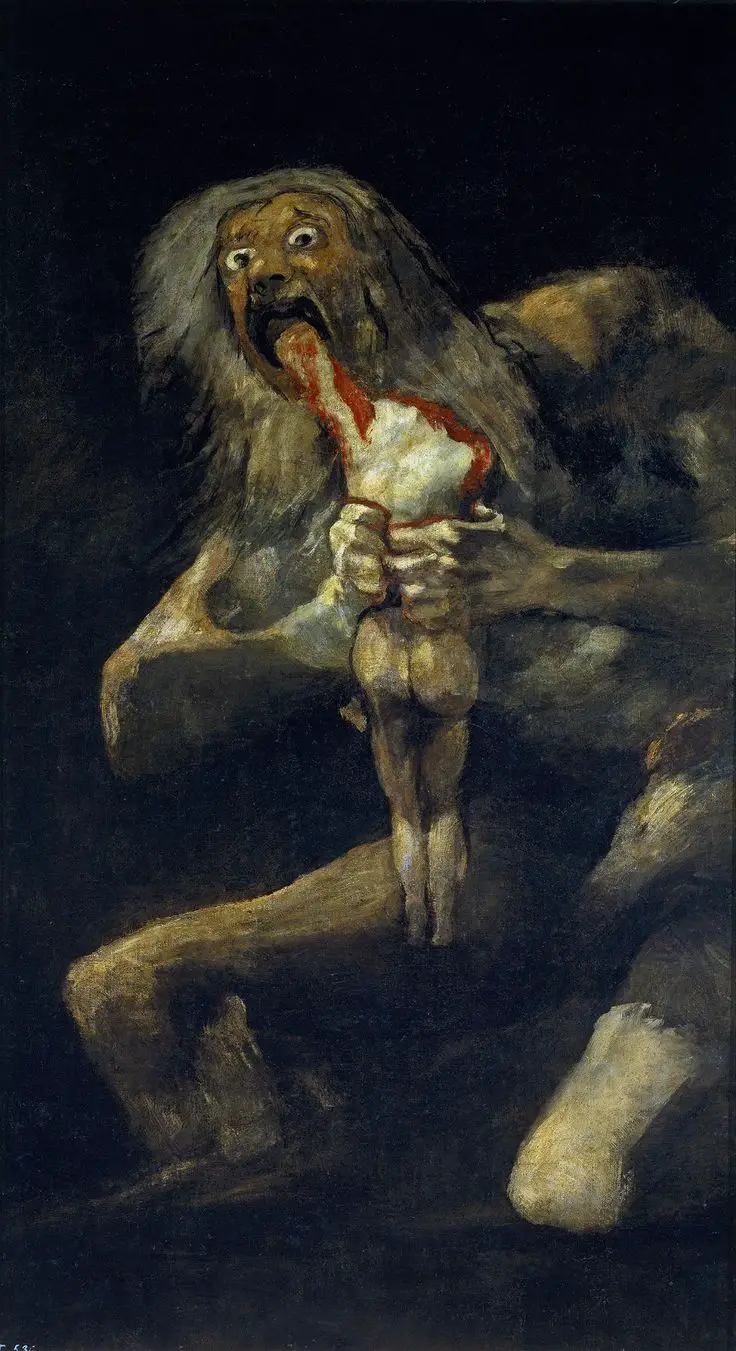 Francisco Goya, Saturno che divora i suoi figli, 1819-1823, olio su intonaco, 146×83 cm, Museo del Prado, Madrid