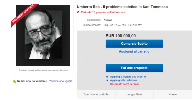 Umberto Eco, la sua tesi di laurea in vendita su Ebay a 100 mila euro