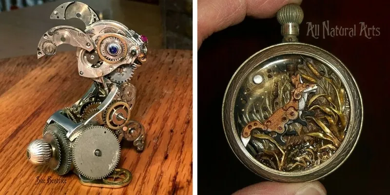Sue Beatrice, le opere d'arte create riciclando vecchi orologi