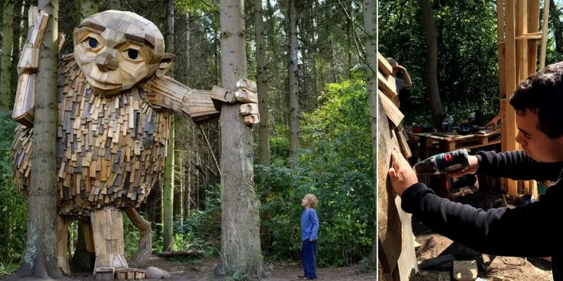 Storia dell'artista che nasconde giganti di legno nella foresta per promuovere natura e riciclo