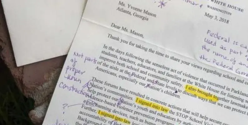"Piena di errori", insegnante americana corregge lettera di Donald Trump