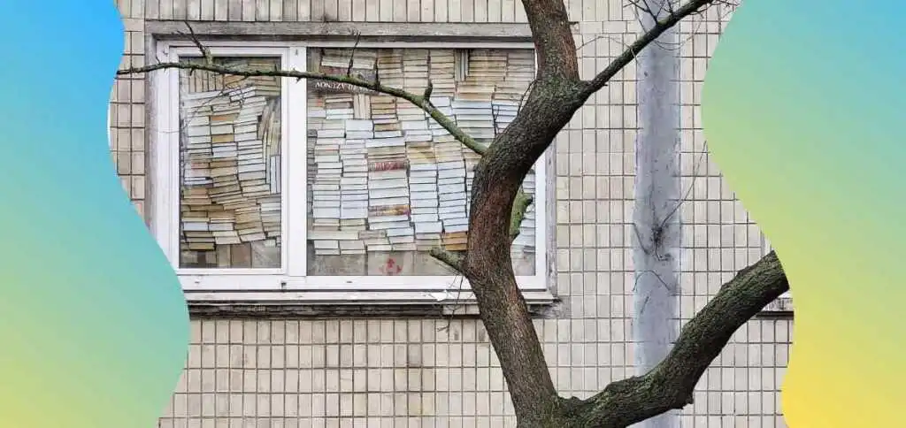 Un muro di libri per proteggersi dai bombardamenti, la foto simbolo della resistenza ucraina