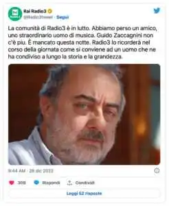 Rai Radio Tre annuncia su Twitter la morte di Guido Zaccagnini