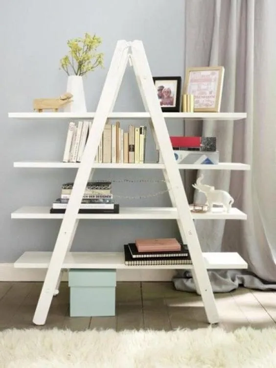 40+ Impressive Bookshelf Styles Made from Repurposed Ladders | Home Inspiring