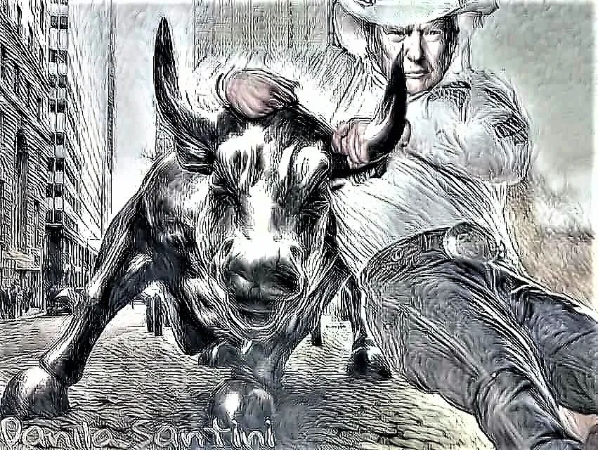 Parodia di Tromp che afferra il toro per le corna.