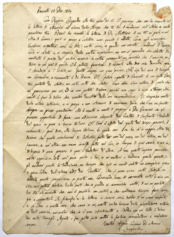 La lettera di Giacomo Leopardi