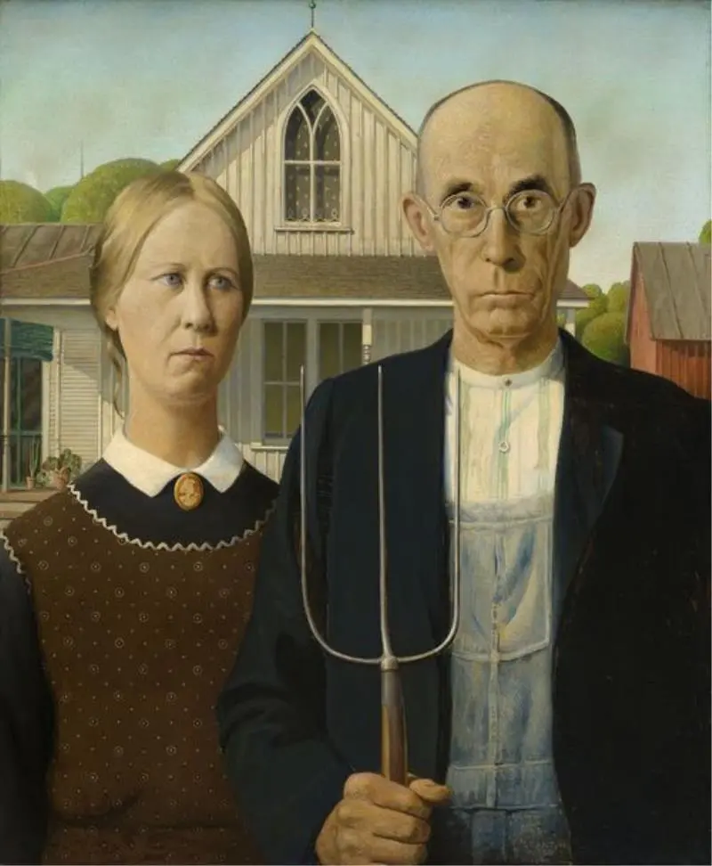 american gothic di grant wood, 1930